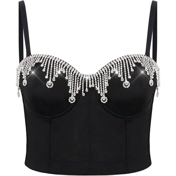 NWT Sparkling Bling Swarovski Crystal Rhinestone Pink Bustier Bra Top + …